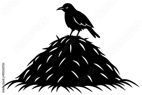  Haystack with a Crow on Top Silhouette Vector Illustration for Rustic Design