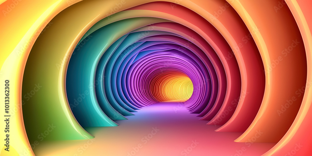 A colorful tunnel with a rainbow on the wall A colorful tunnel with a rainbow on the wall