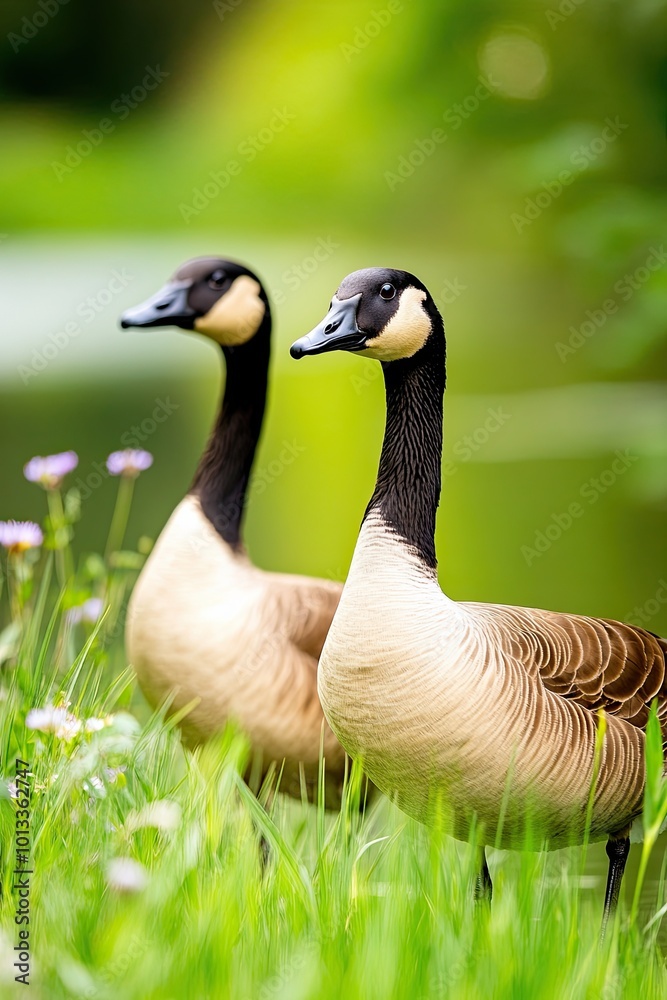 Obraz premium Mosquito and Goose Control Measures in a Vibrant Park During a Sunny Afternoon