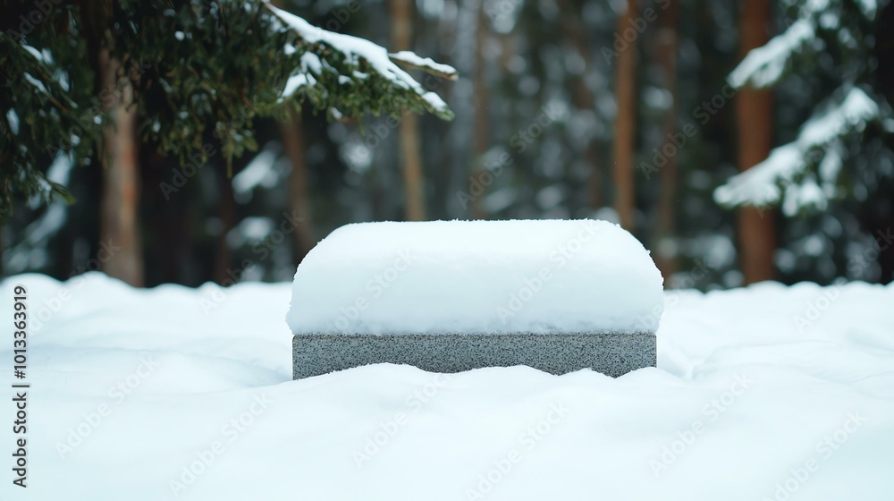 Snow-covered bench in a serene winter forest, surrounded by trees, creating a peaceful and calm atmosphere during the snowfall. Snow-covered bench in a serene winter forest, surrounded by trees, creating a peaceful and calm atmosphere during the snowfall.