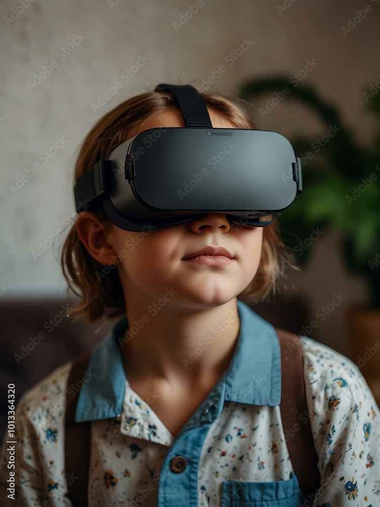 A child from Generation Alpha or Beta uses a VR headset for immersive learning. A child from Generation Alpha or Beta uses a VR headset for immersive learning.