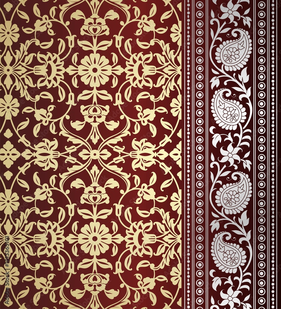 wedding card design, traditional paisley floral pattern , royal India	