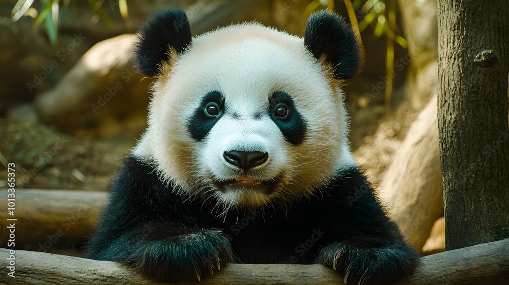 Adorable panda bear in natural habitat Adorable panda bear in natural habitat