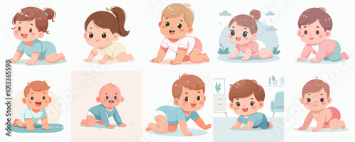 crawling baby vector set