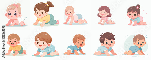 crawling baby vector set