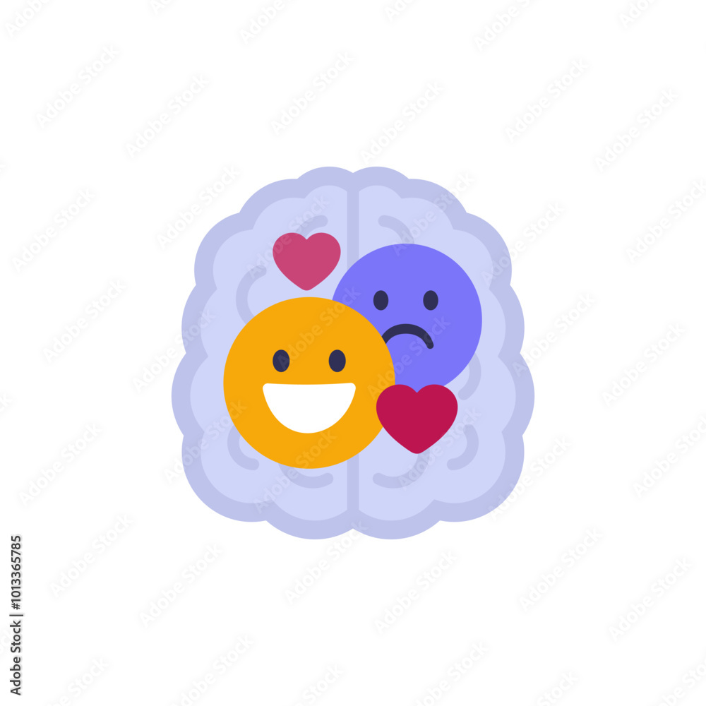 emotional intelligence icon with a brain, flat vector emotional intelligence icon with a brain, flat vector