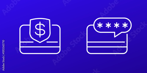 card PIN code line icons, secure payment with a card