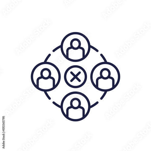 inefficient team line icon, unsuccessful teamwork