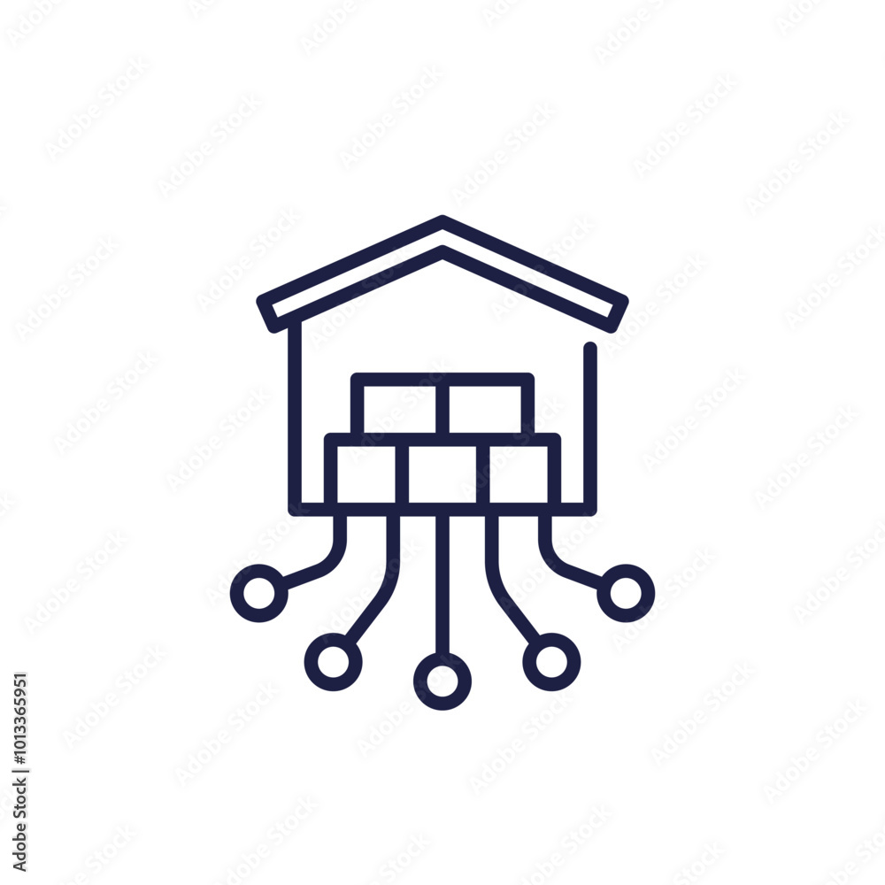 warehouse icon, logistics and distribution line vector warehouse icon, logistics and distribution line vector