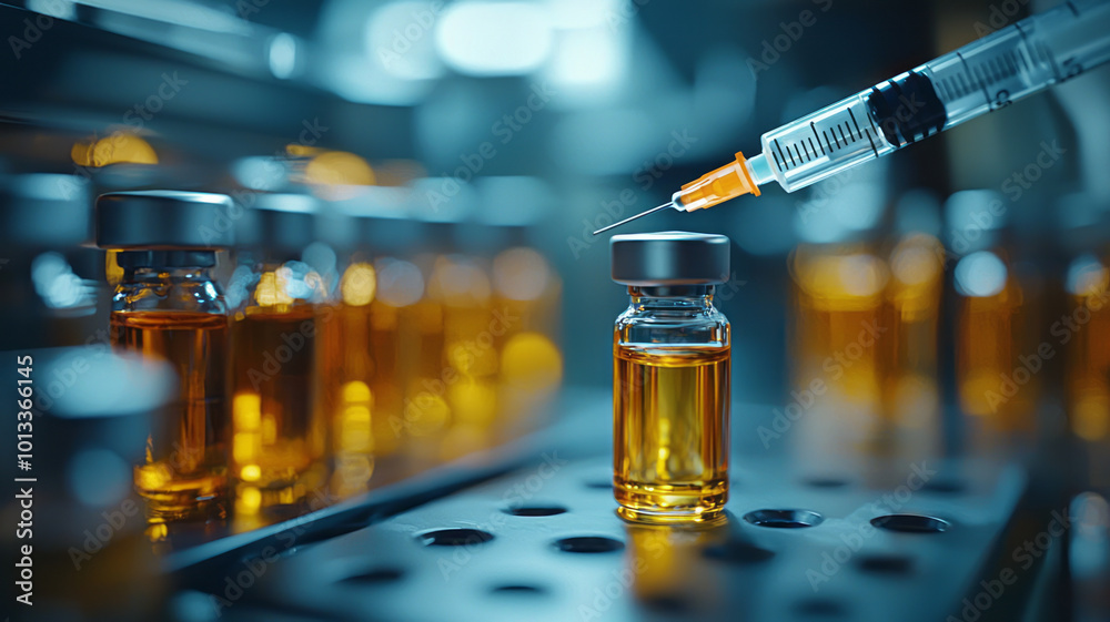 Close-up of a syringe being filled from a vial Close-up of a syringe being filled from a vial