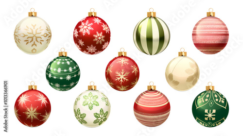 Christmas tree decorated with colorful ornaments and shiny baubles, featuring red and gold holiday balls, celebrating the festive winter season