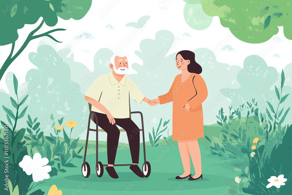 Elderly Retirement Concept Illustration with Senior Person Elderly Retirement Concept Illustration with Senior Person