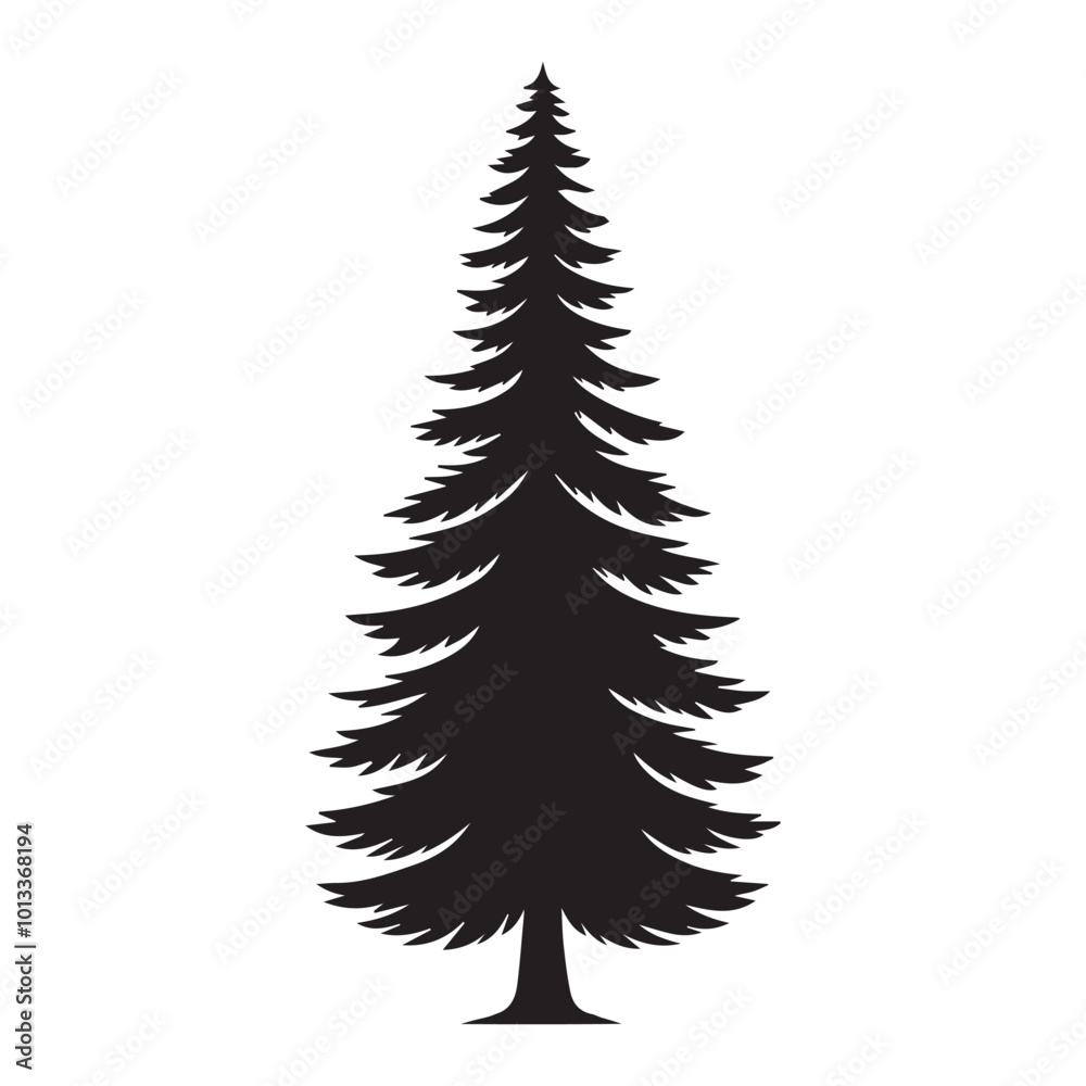 Fir Tree Vector illustration in black and white - Fir Plant Silhouette Design Fir Tree Vector illustration in black and white - Fir Plant Silhouette Design
