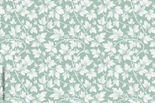 Toile floral pattern tapestry. Arts and Crafts. Vintage monochrome  botanical wallpaper pattern. Background image. Created with Generative AI technology