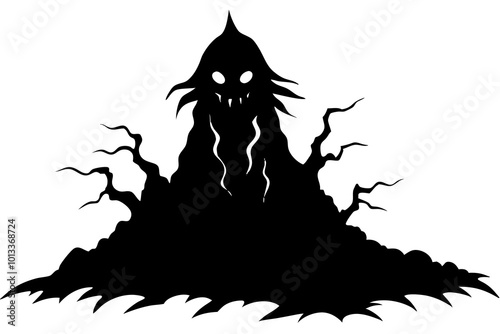 Eerie Fog Creeping In Silhouette Vector Illustration for Haunting Atmosphere