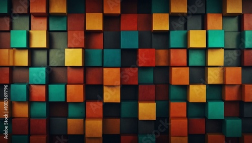Abstract background featuring colorful squares.