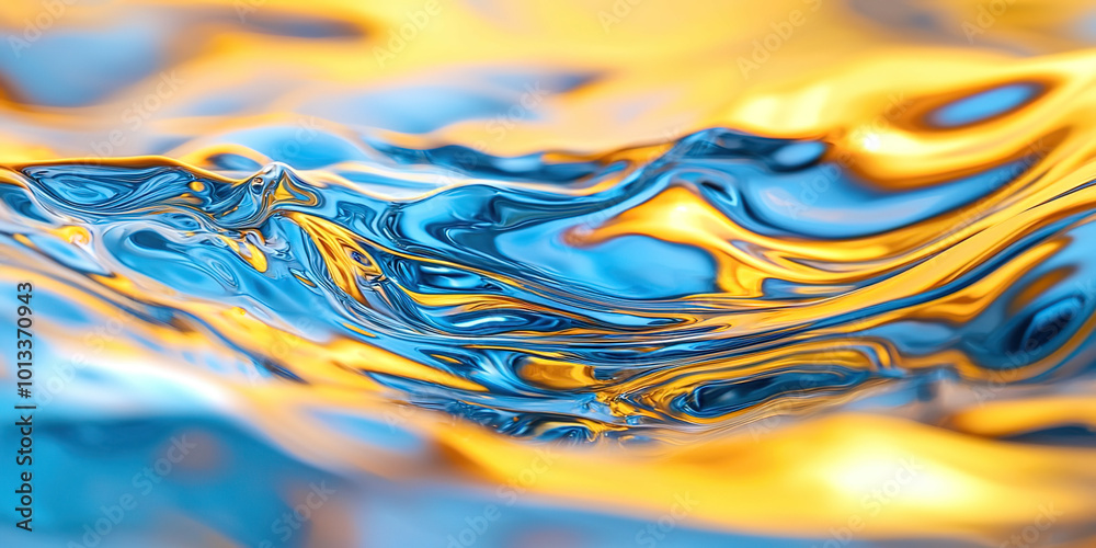 A blue and yellow water wave with a shiny surface A blue and yellow water wave with a shiny surface