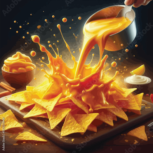 Visualize cheddar cheese melting over nachos vector