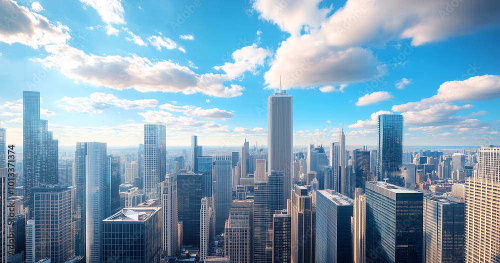 Aerial View of City Skyline and Skyscrapers Under Blue Sky and White Clouds Aerial View of City Skyline and Skyscrapers Under Blue Sky and White Clouds