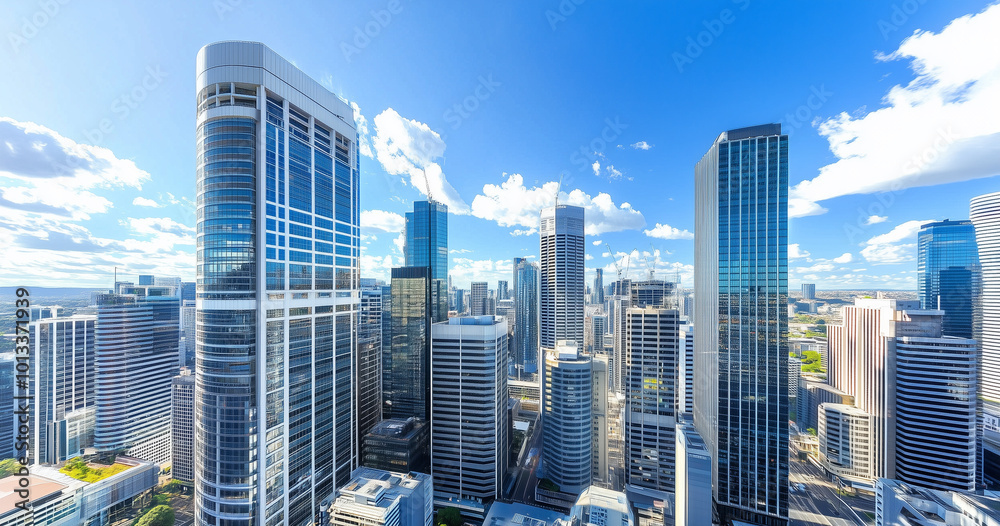 Aerial View of City Skyline and Skyscrapers Under Blue Sky and White Clouds Aerial View of City Skyline and Skyscrapers Under Blue Sky and White Clouds