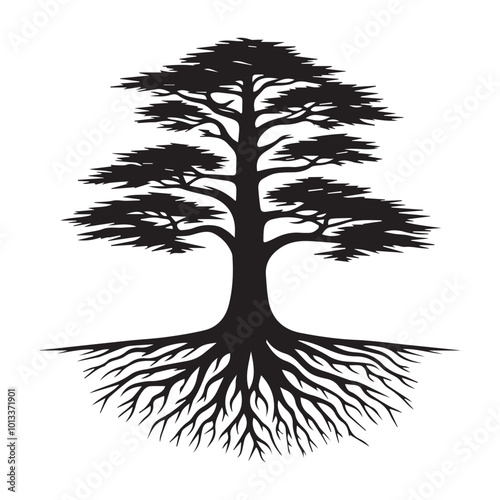 Cypress Tree Vector illustration in black and white - Cypress Plant Silhouette Design