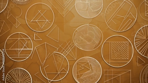 Geometric circle and triangle pattern in line art on a muted brown wall, creating a contemporary and balanced design.