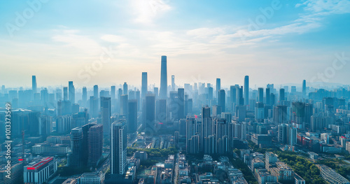 Aerial View of City Skyline and Skyscrapers Under Blue Sky and White Clouds