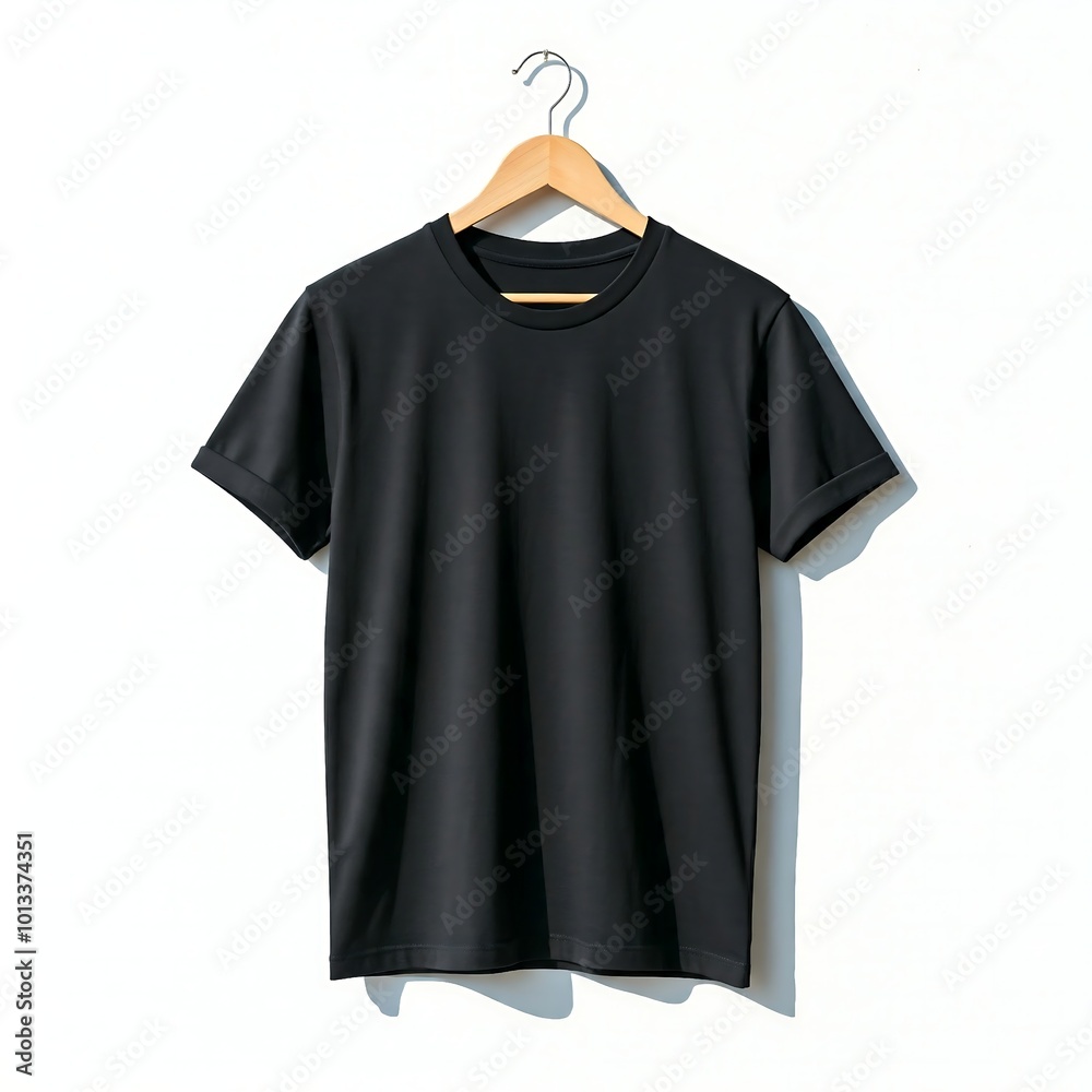 Black t-shirt with cloth hanger isolated on white background Black t-shirt with cloth hanger isolated on white background