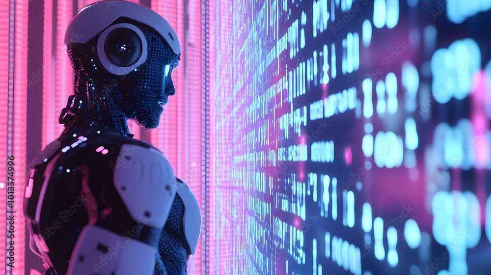 Futuristic robot with glowing data stream Futuristic robot with glowing data stream