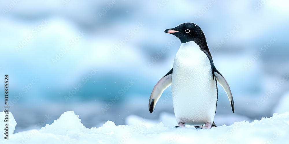 Obraz premium A penguin stands on a snowy surface