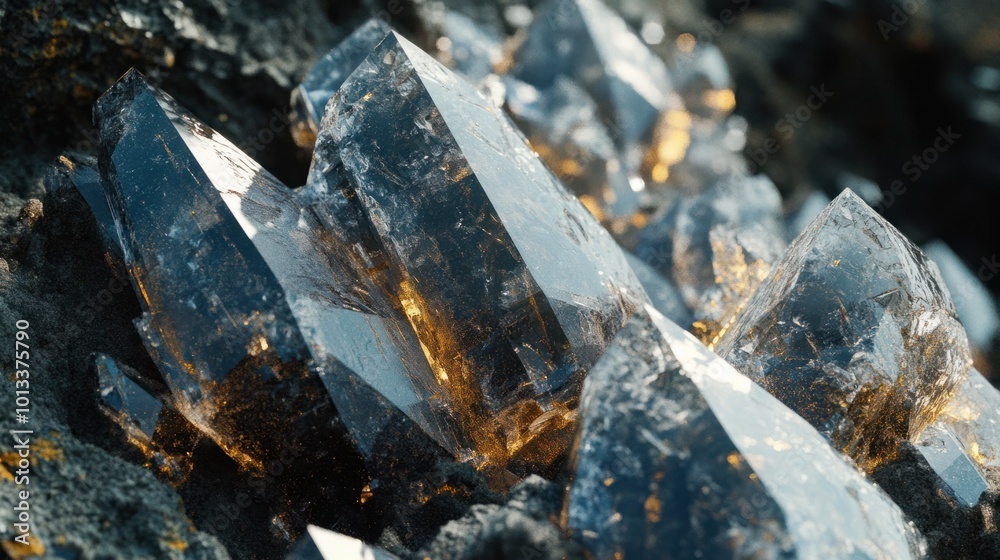 Close-up of crystalline rock formations, with sharp edges and shimmering surfaces Close-up of crystalline rock formations, with sharp edges and shimmering surfaces