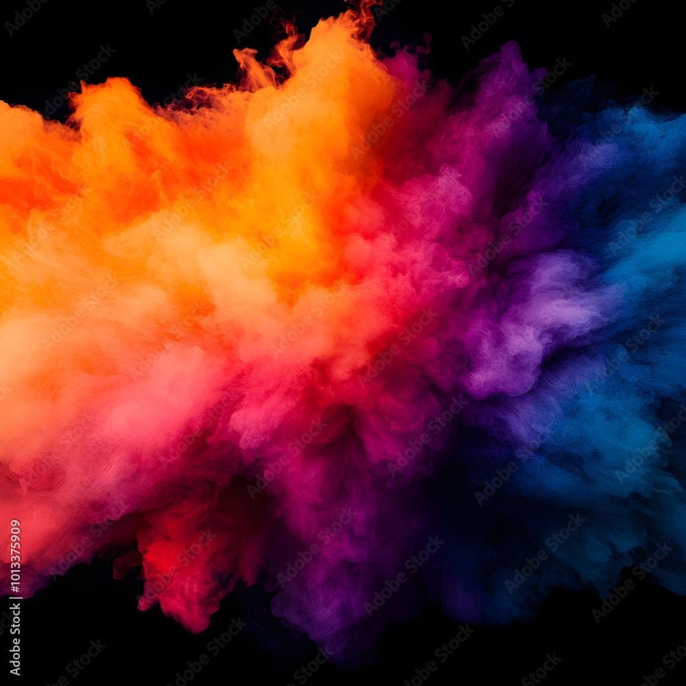 Vibrant explosion of colorful smoke against a dark background Vibrant explosion of colorful smoke against a dark background