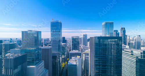 Aerial View of City Skyline and Skyscrapers Under Blue Sky and White Clouds