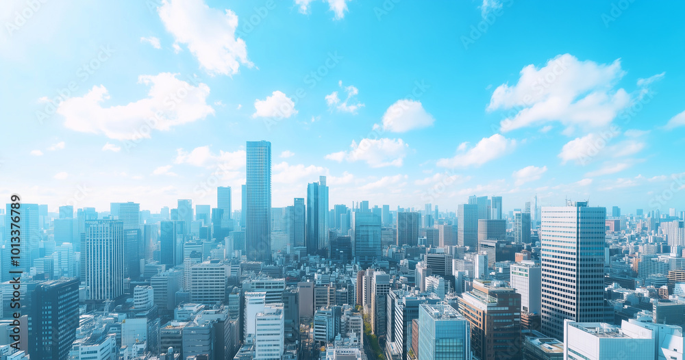 Aerial View of City Skyline and Skyscrapers Under Blue Sky and White Clouds Aerial View of City Skyline and Skyscrapers Under Blue Sky and White Clouds