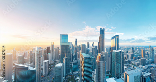 Aerial View of City Skyline and Skyscrapers Under Blue Sky and White Clouds