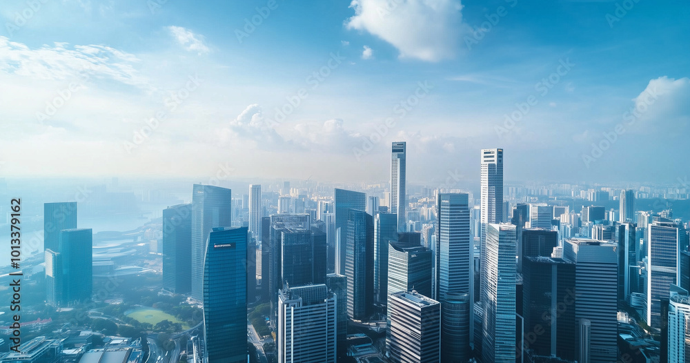 Aerial View of City Skyline and Skyscrapers Under Blue Sky and White Clouds