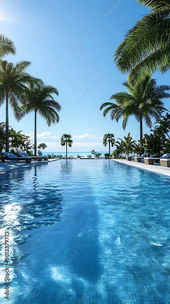 Charming poolside retreat surrounded by lush landscapes and clear blue skies image Charming poolside retreat surrounded by lush landscapes and clear blue skies image