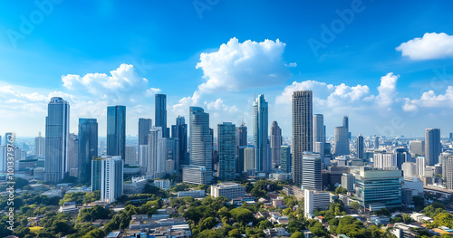 Aerial View of City Skyline and Skyscrapers Under Blue Sky and White Clouds