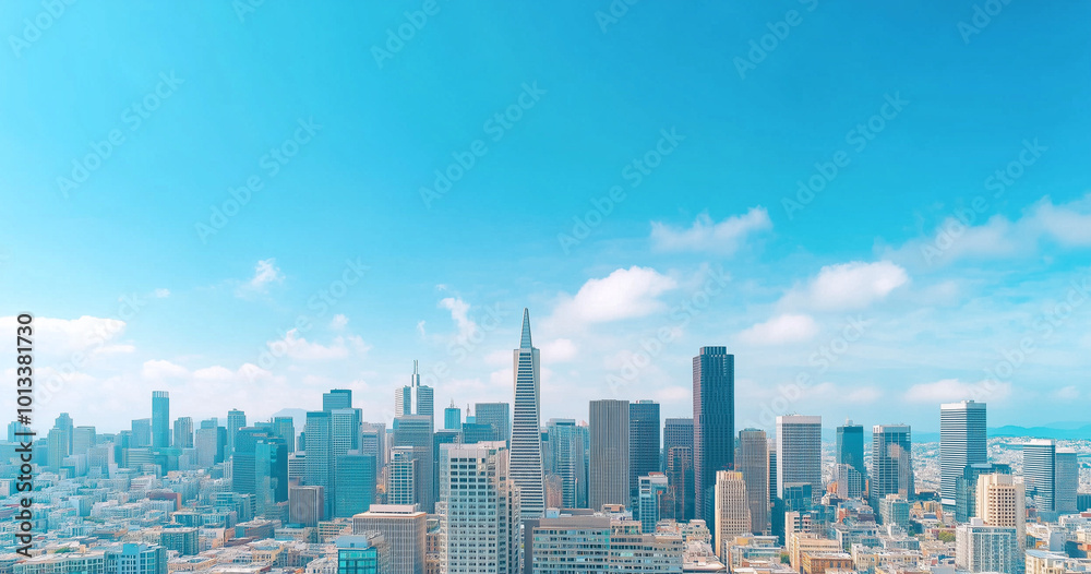 Aerial View of City Skyline and Skyscrapers Under Blue Sky and White Clouds