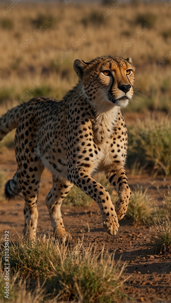 Cheetah sprinting across the African plains at full speed. Cheetah sprinting across the African plains at full speed.
