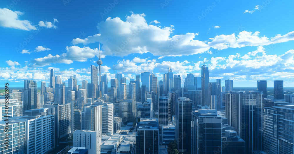 Aerial View of City Skyline and Skyscrapers Under Blue Sky and White Clouds Aerial View of City Skyline and Skyscrapers Under Blue Sky and White Clouds