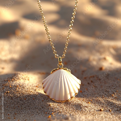 3D Beach Shell Necklace Icon: Ocean Inspired Jewelry Illustration Logo photo