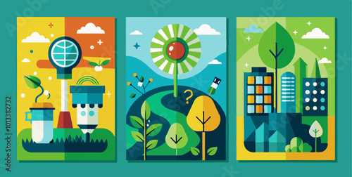 A collection of three posters centered around the concept of sustainability
