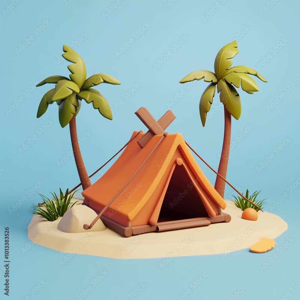 3D Beachside Tent Icon: Temporary Coastal Shelter Illustration Logo 3D Beachside Tent Icon: Temporary Coastal Shelter Illustration Logo