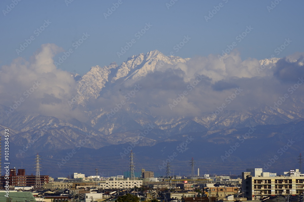 panorama of the city and Tateyama mountain panorama of the city and Tateyama mountain