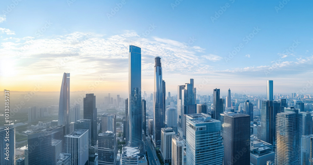 Aerial View of City Skyline and Skyscrapers Under Blue Sky and White Clouds Aerial View of City Skyline and Skyscrapers Under Blue Sky and White Clouds