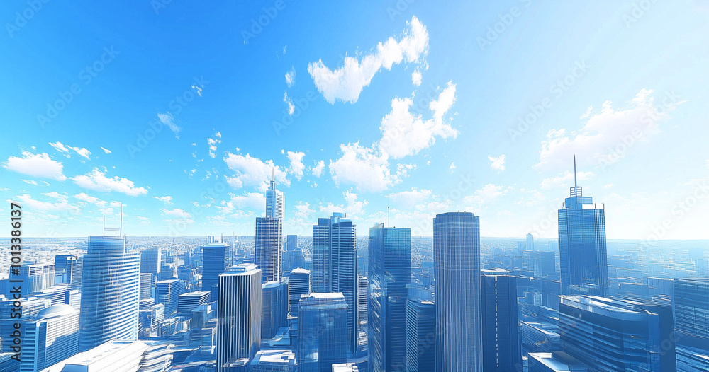 Aerial View of City Skyline and Skyscrapers Under Blue Sky and White Clouds Aerial View of City Skyline and Skyscrapers Under Blue Sky and White Clouds