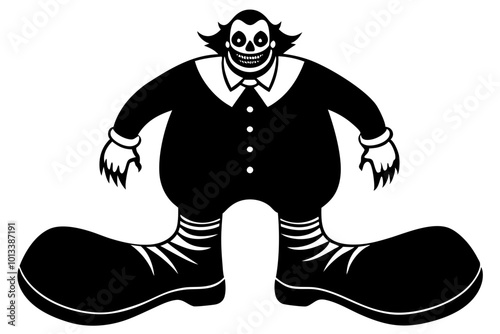 Creepy Clown with Oversized Shoes Silhouette Vector Illustration for Halloween Decor