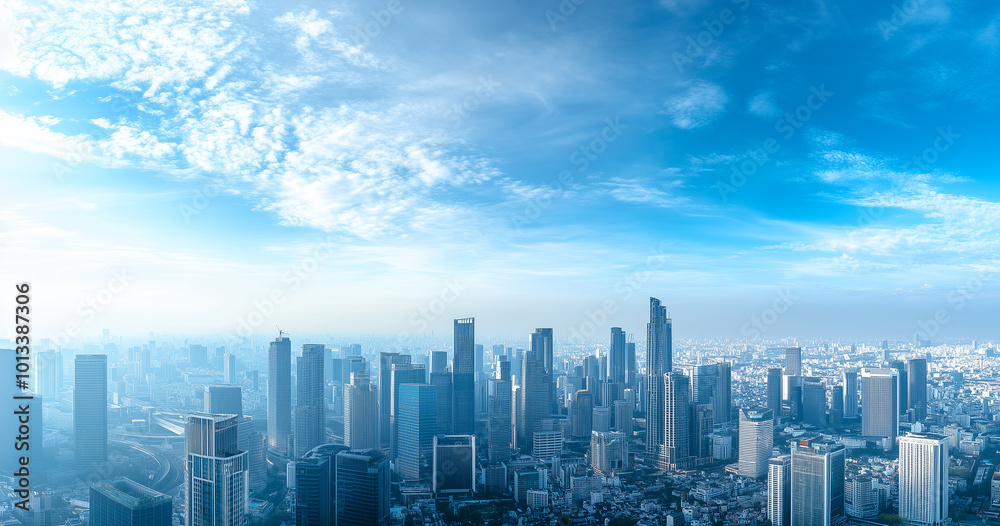 Aerial View of City Skyline and Skyscrapers Under Blue Sky and White Clouds Aerial View of City Skyline and Skyscrapers Under Blue Sky and White Clouds