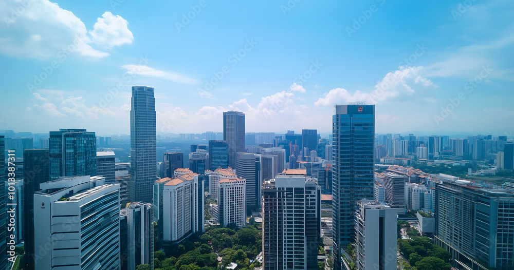 Aerial View of City Skyline and Skyscrapers Under Blue Sky and White Clouds Aerial View of City Skyline and Skyscrapers Under Blue Sky and White Clouds